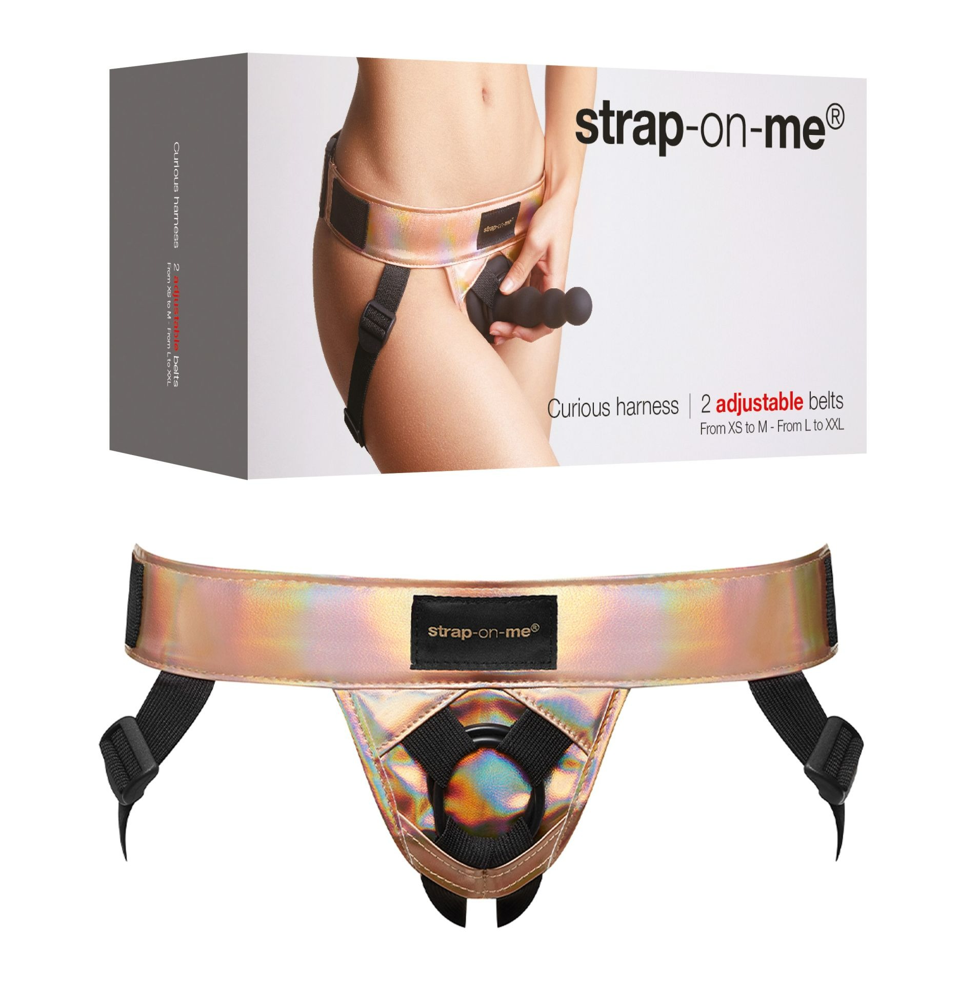 Трусики для страпона Strap-On-Me - Curious с голографической отделкой цвета розового золота