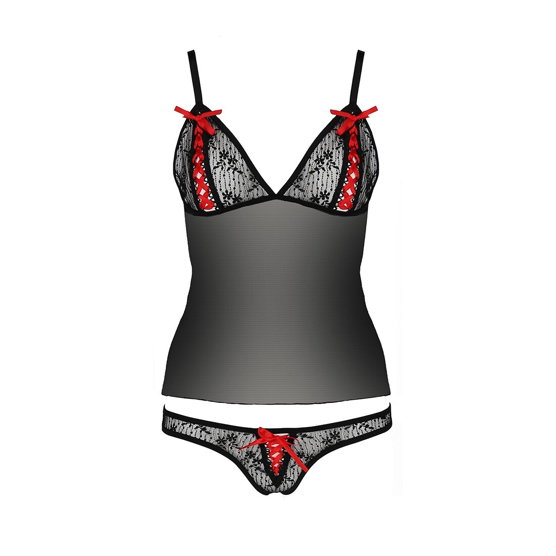Комплект білизни Passion MELISSA SET XXL/XXXL, black, ліф-сорочка зі шнурівкою і трусики