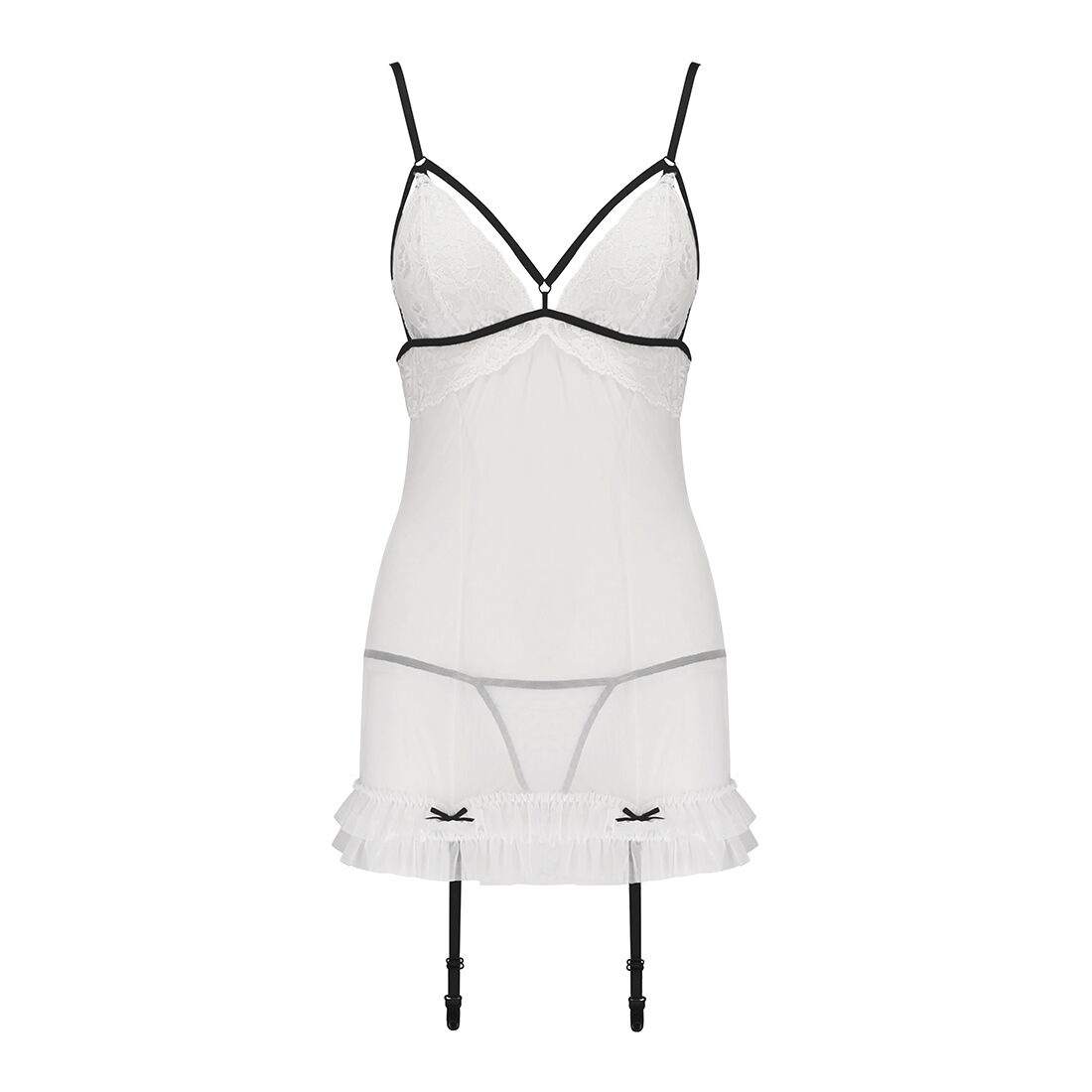 Сорочка прозора з пажами Passion ORIHIME CHEMISE L/XL, white, трусики, стрепи