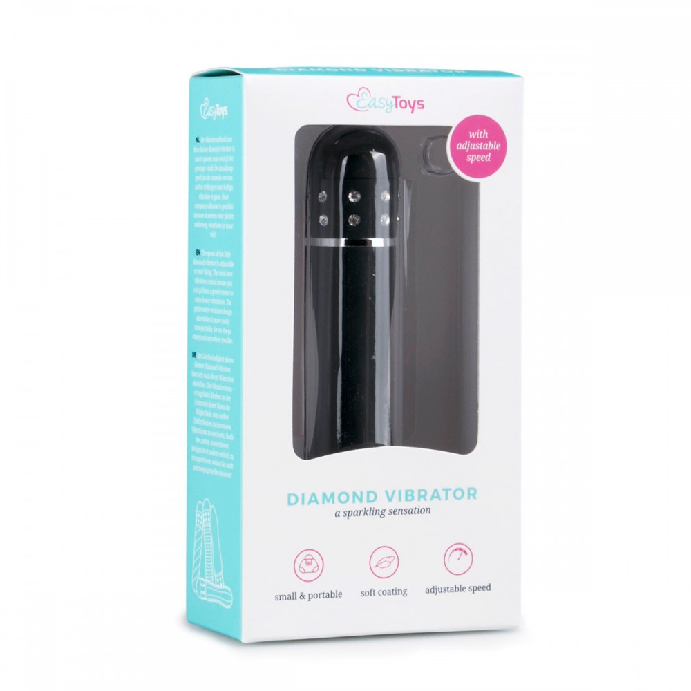Вібратор Love Diamond Vibrator чорний, оздоблений стразами, 11.4 см.