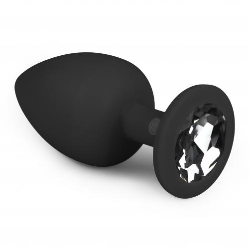 Анальна пробка із кристалом Easytoys, силіконова, чорна, 10 х 4 см