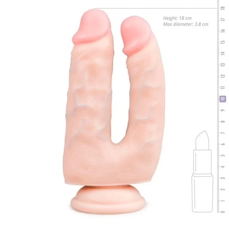 Двойной фаллоимитатор на присоске Easytoys, бежевый, 18 х 3.8 см