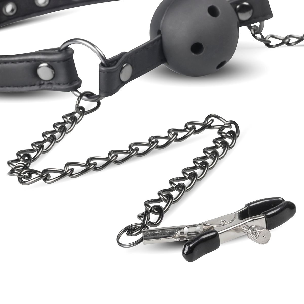Кляп з зажимами на соски Open Ball Gag With Nipple Clamps