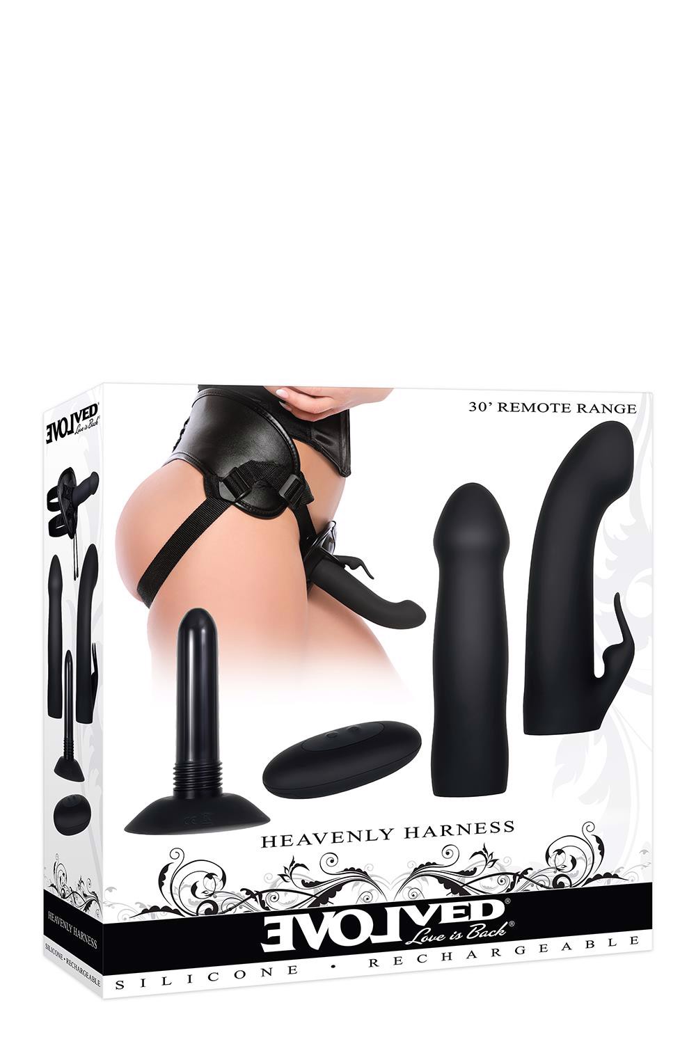 Страпон Evolved Novelties Heavenly Harness з вібрацією, чорний