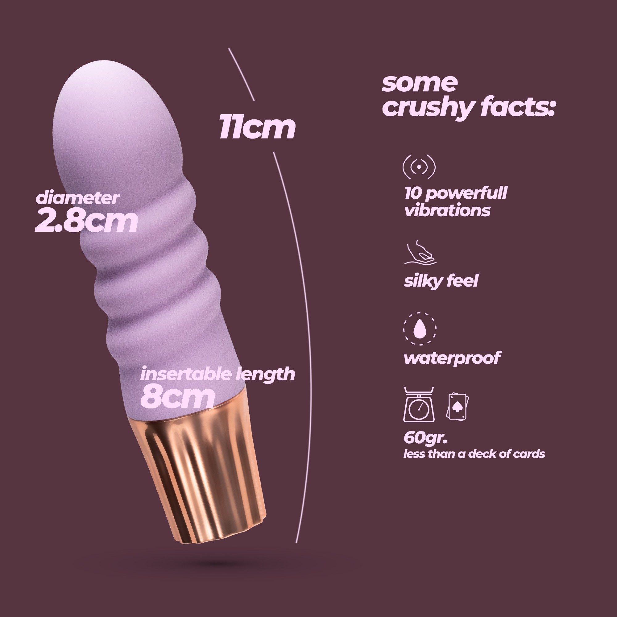 Міні-вібратор CRUSHIOUS Mellow Bubbles, лавандовий, 11 х 2,8 см