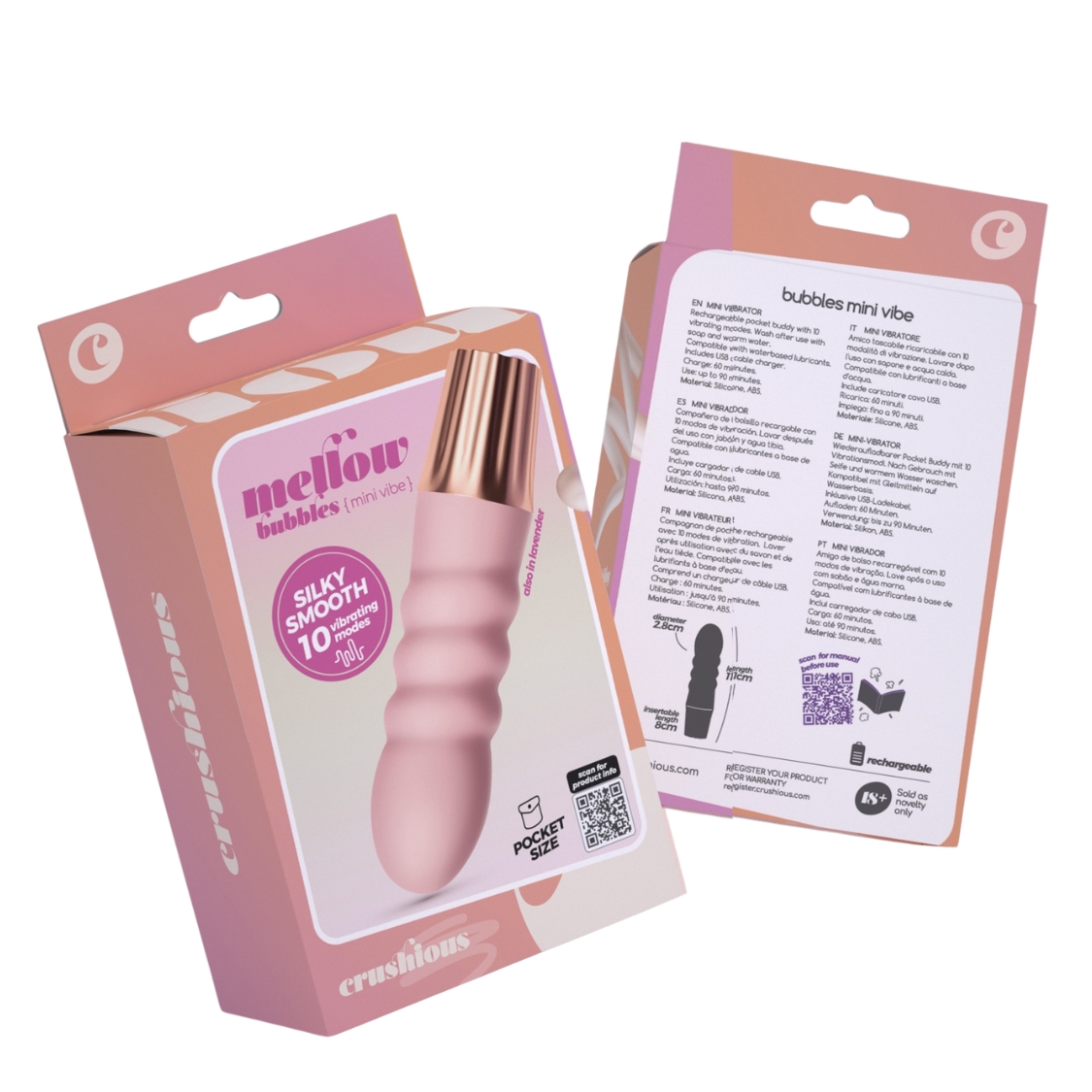 Міні-вібратор CRUSHIOUS Mellow Bubbles, рожевий, 11 х 2,8 см
