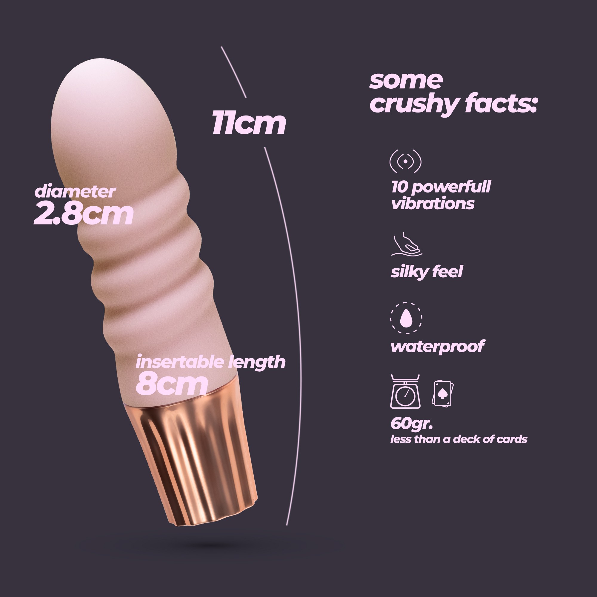 Міні-вібратор CRUSHIOUS Mellow Bubbles, рожевий, 11 х 2,8 см