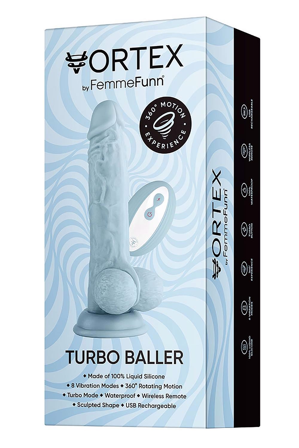 Вібратор реалістичний із яєчками на присосці Femme Funn Turbo Baller, блакитний