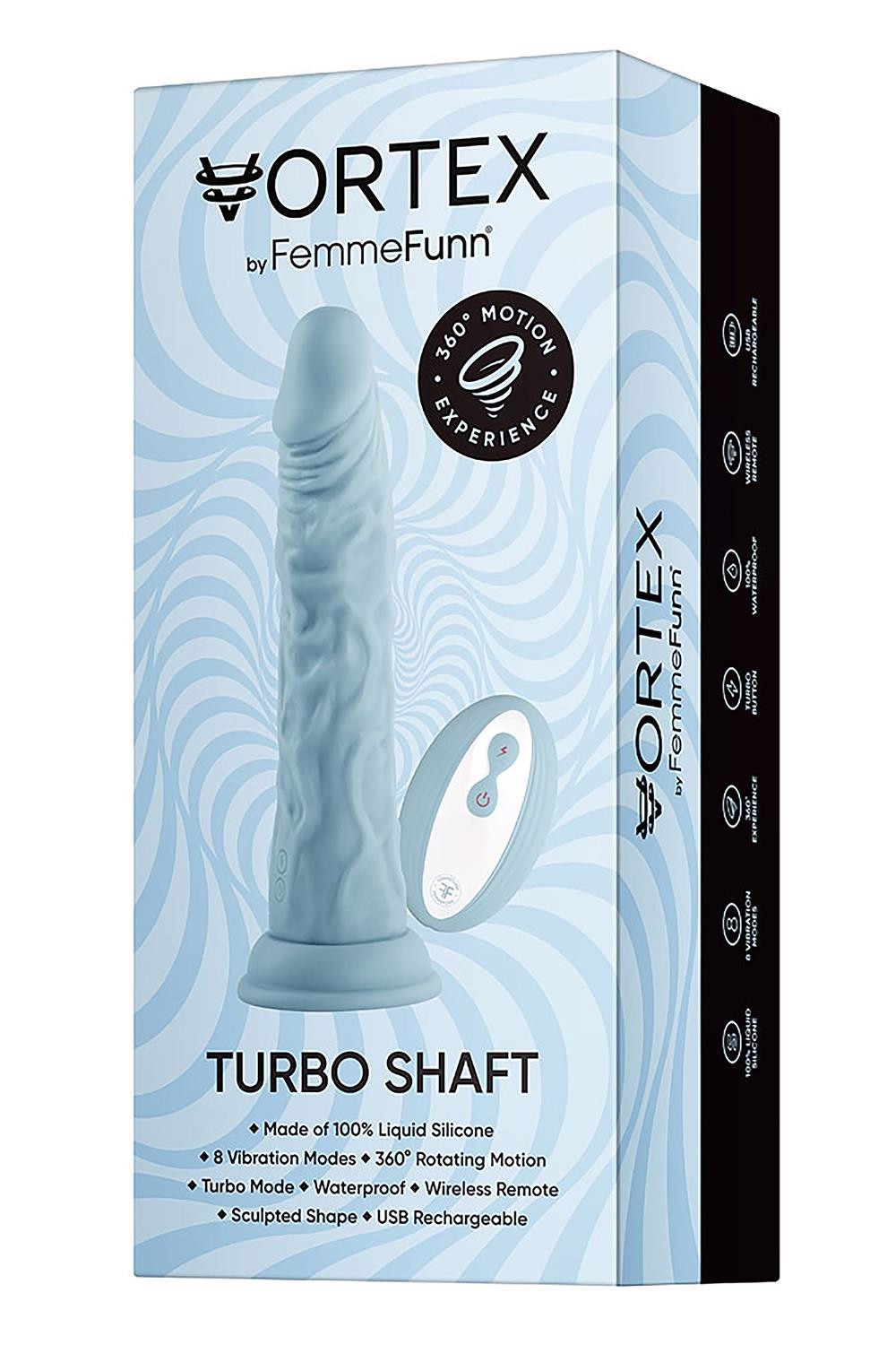 Класичний вібратор на присосці Femme Funn Vortex Turbo Shaft з бездротовим пультом, блакитний