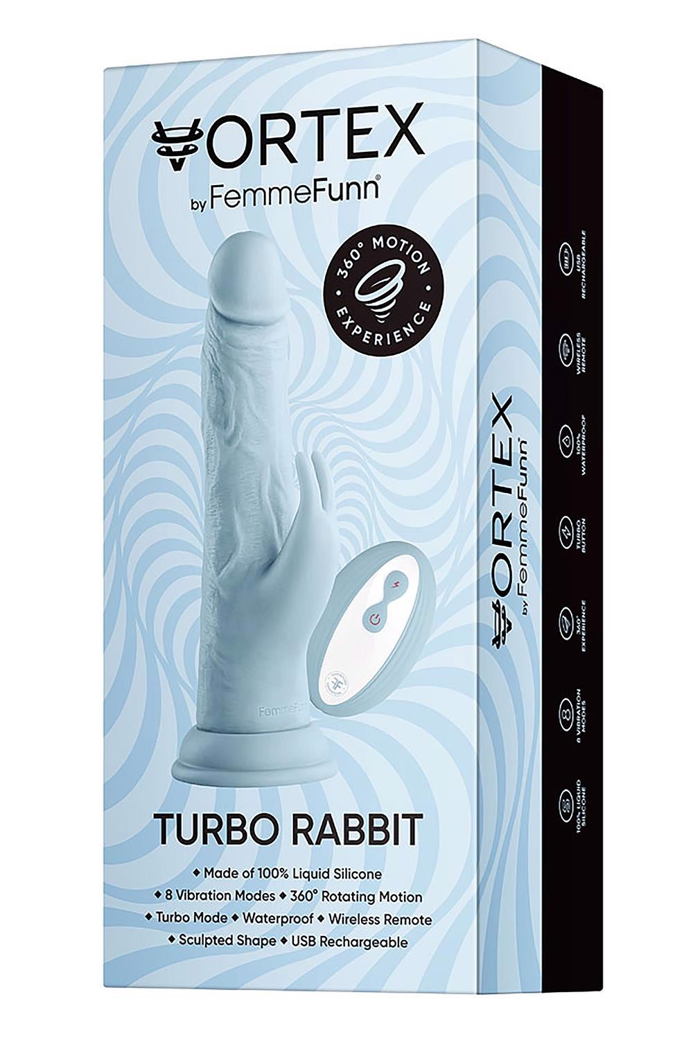 Вібратор-кролик на присосці FemmeFunn Vortex Turbo Rabbit з пультом керування, блакитний