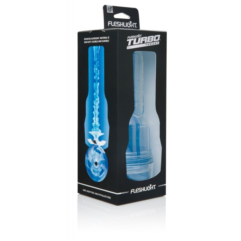 Мастурбатор у колбі з ребристою структурою Fleshlight Turbo Thrust Blue Ice, прозоро-блакитний