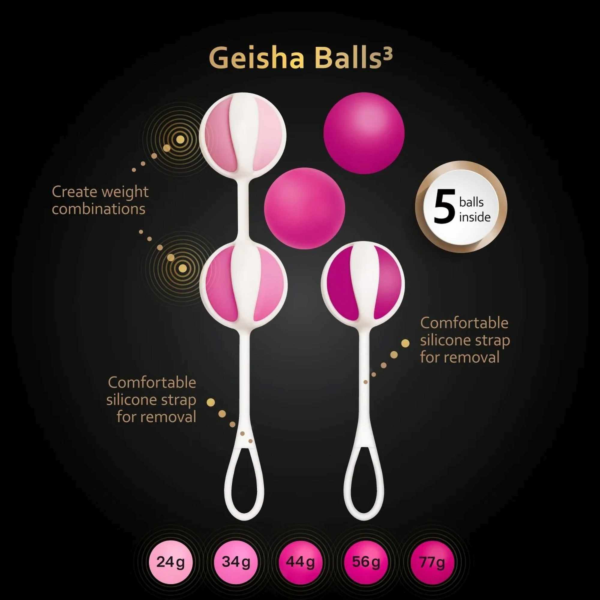 Набір вагінальних кульок Gvibe Geisha Balls 3, силіконові, рожевий, 5 штук