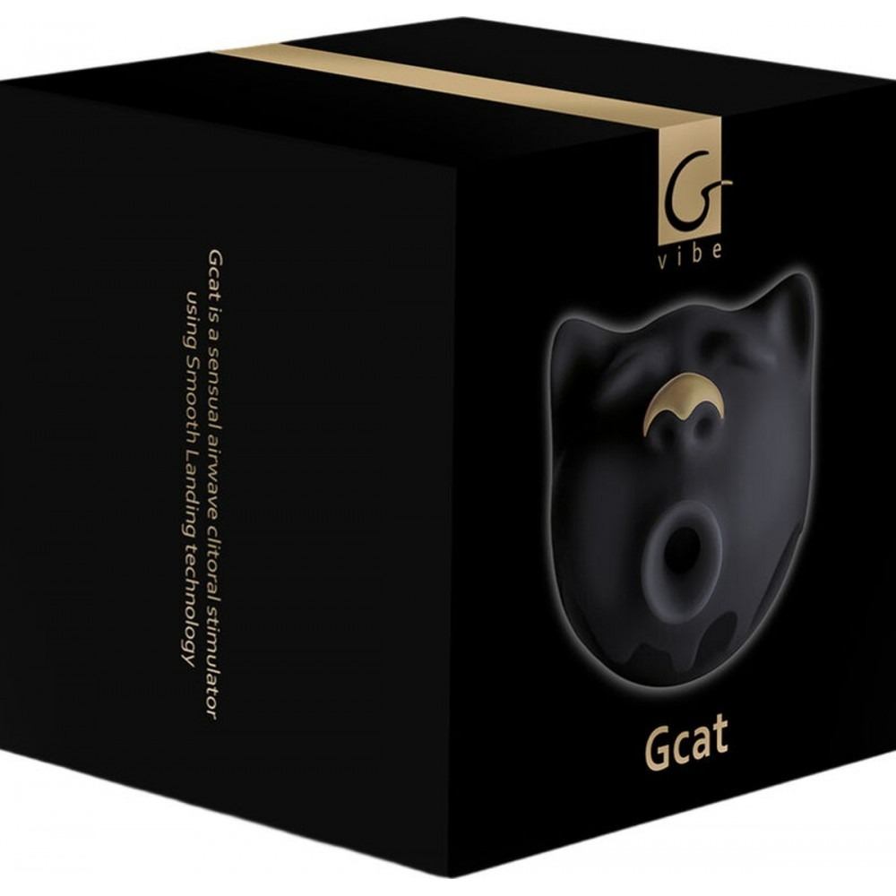 Вакуумний стимулятор клітора у формі кота Gcat Gvibe, силіконовий, чорний