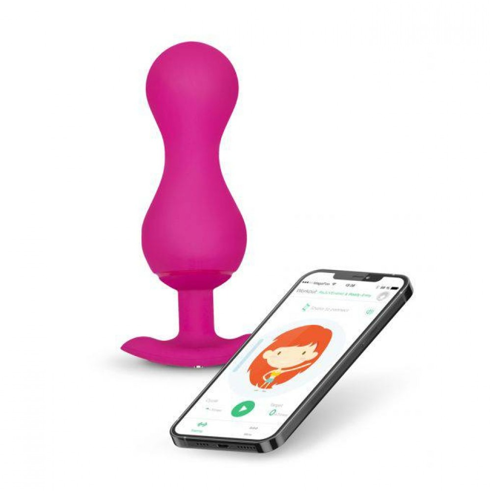 Вагінальні кульки смарт Gvibe, на жорсткому зчіпці, управління з додатком, рожевий, 8 х 3 см