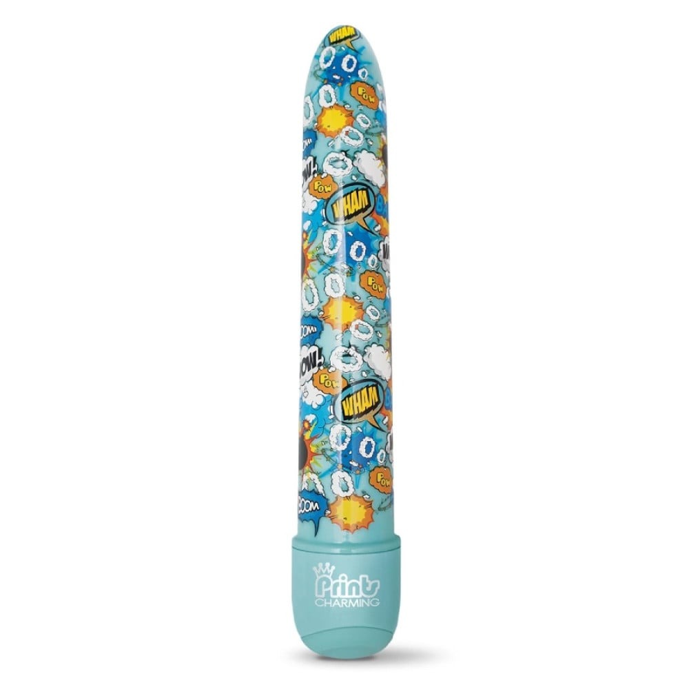 Класичний вібратор Global Novelties Prints Charming Pop Tease з яскравим принтом, блакитний