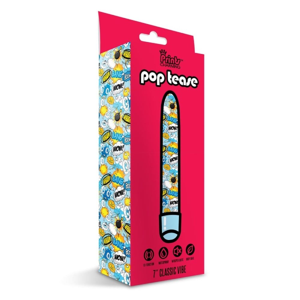 Класичний вібратор Global Novelties Prints Charming Pop Tease з яскравим принтом, блакитний