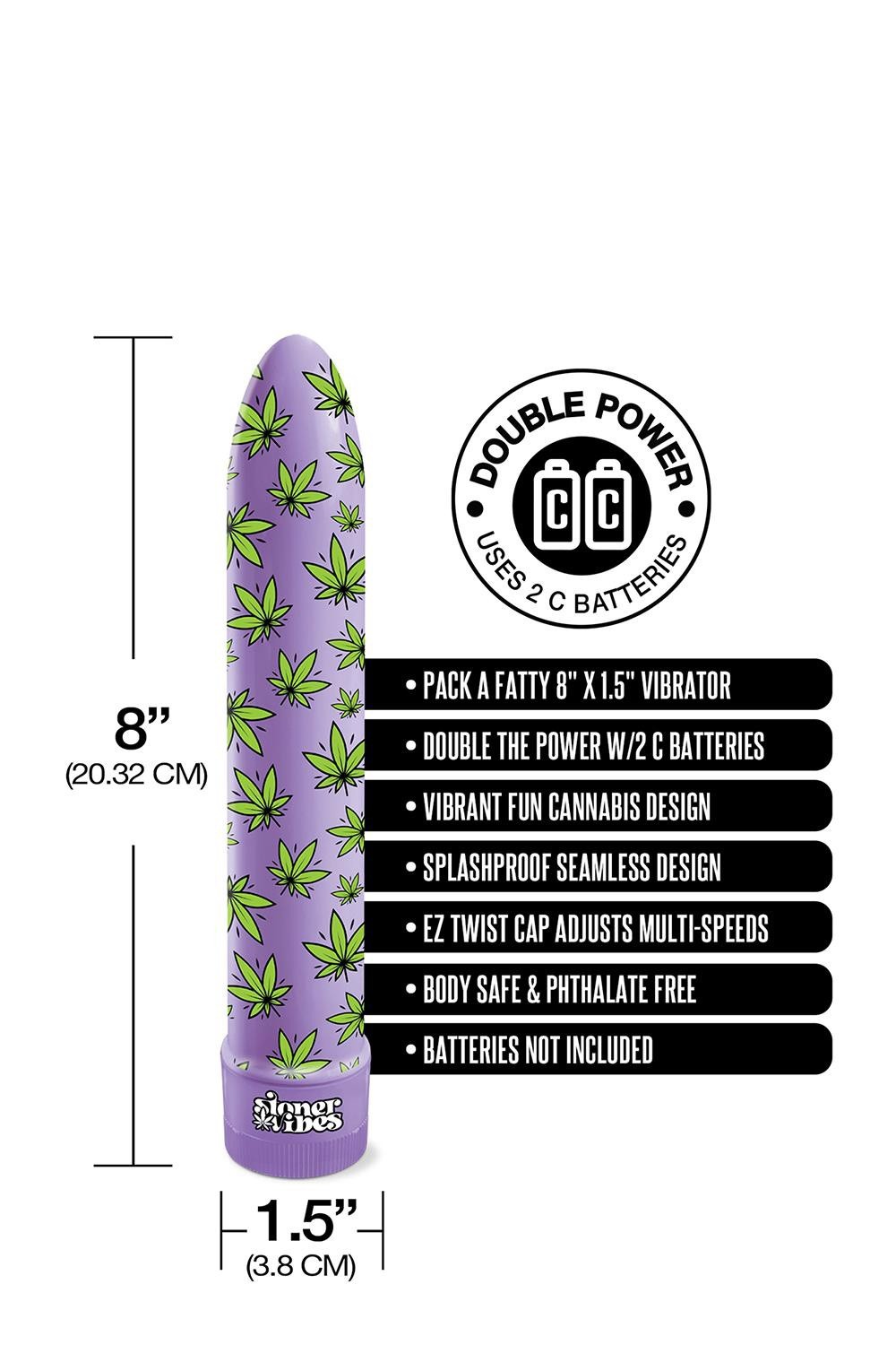 Вібратор нереалістичний із принтом Stoner Vibes Global Novelties, фіолетовий, 20.3 х 3.8 см