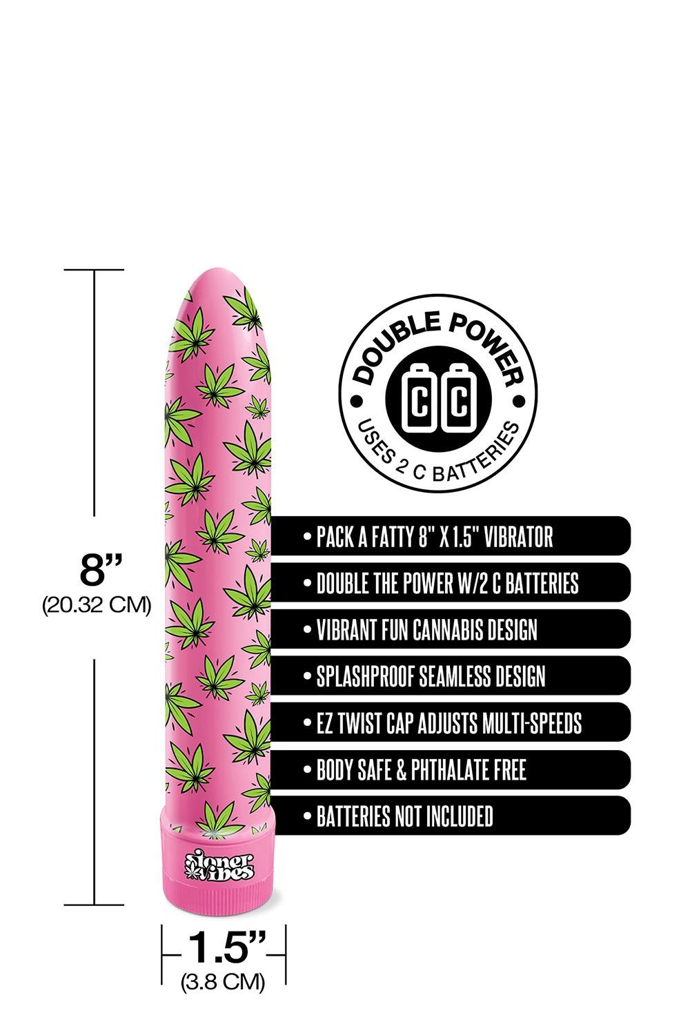 Вібратор нереалістичний із принтом Stoner Vibes Global Novelties, рожевий, 20.3 х 3.8 см