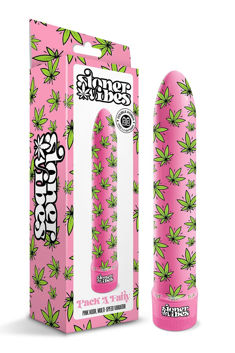 Вібратор нереалістичний із принтом Stoner Vibes Global Novelties, рожевий, 20.3 х 3.8 см