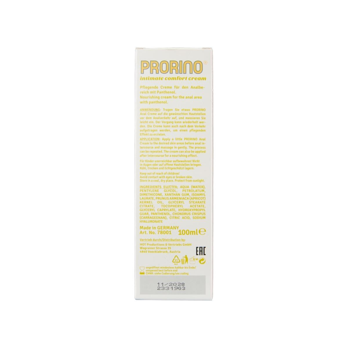 Гель анальний з пантенолом Hot PRORINO Intimate Comfort та розслаблюючим ефектом, 100 мл