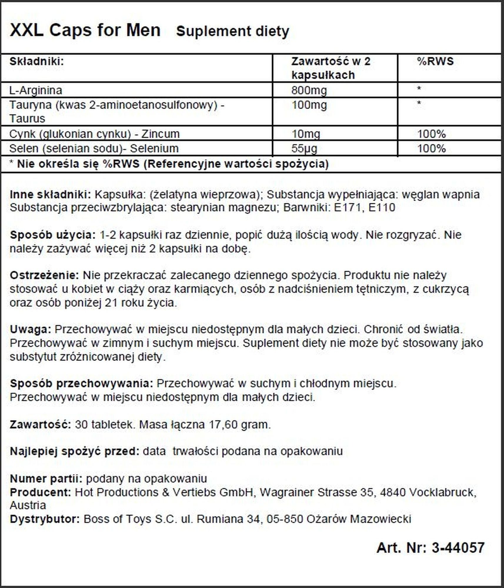 Капсули для потенції HOT XXL Caps for man 30 шт.