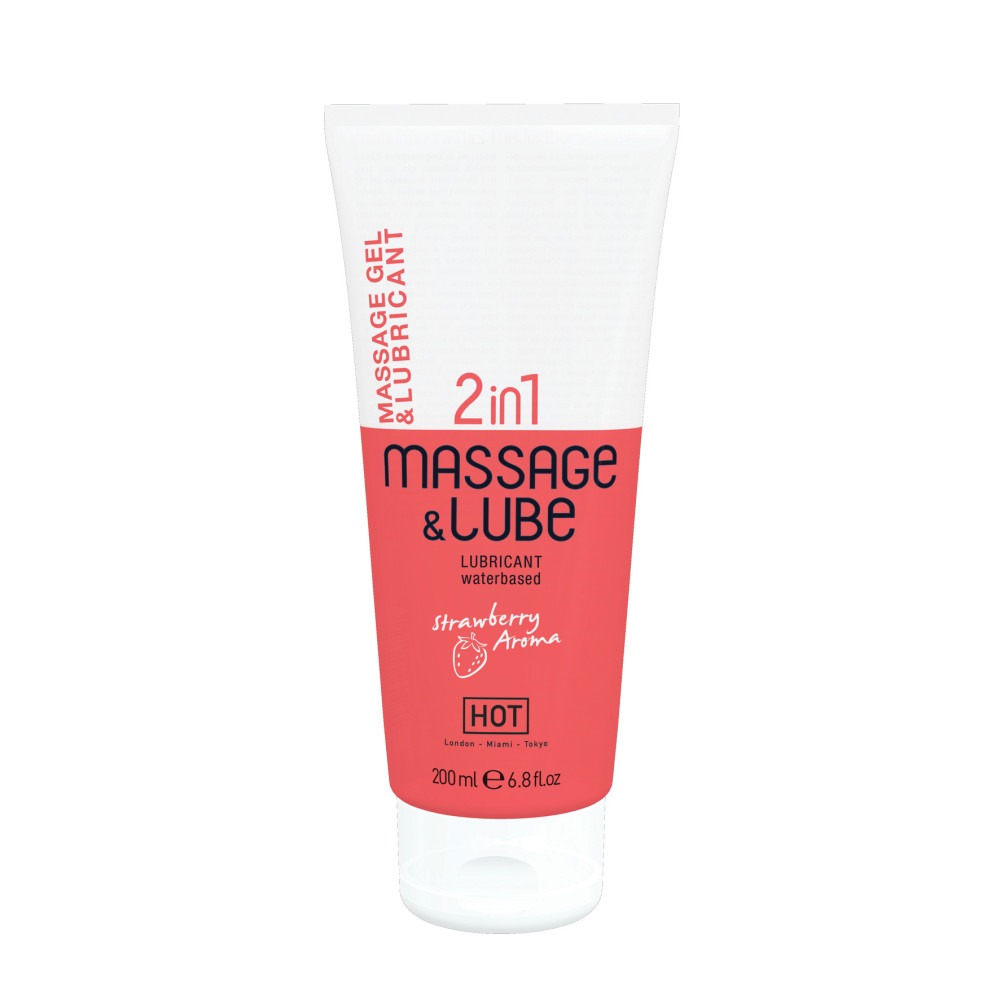 Масажний гель та лубрикант HOT Massage & Glide Gel 2in1 з ароматом полуниці, 200 мл