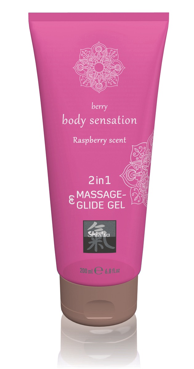 Лубрикант и массажное масло 2 в 1 HOT SHIATSU Massage-& Glide gel 2 in1 Raspberry scent, 200 мл