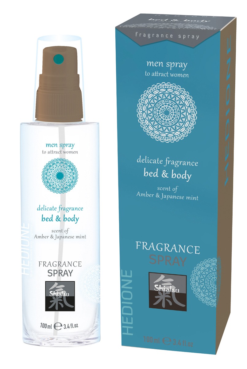 Спрей для тіла та ліжка з феромонами та афродизіаками Shiatsu Fragrance Бурштин та японська м'ята, 100 мл