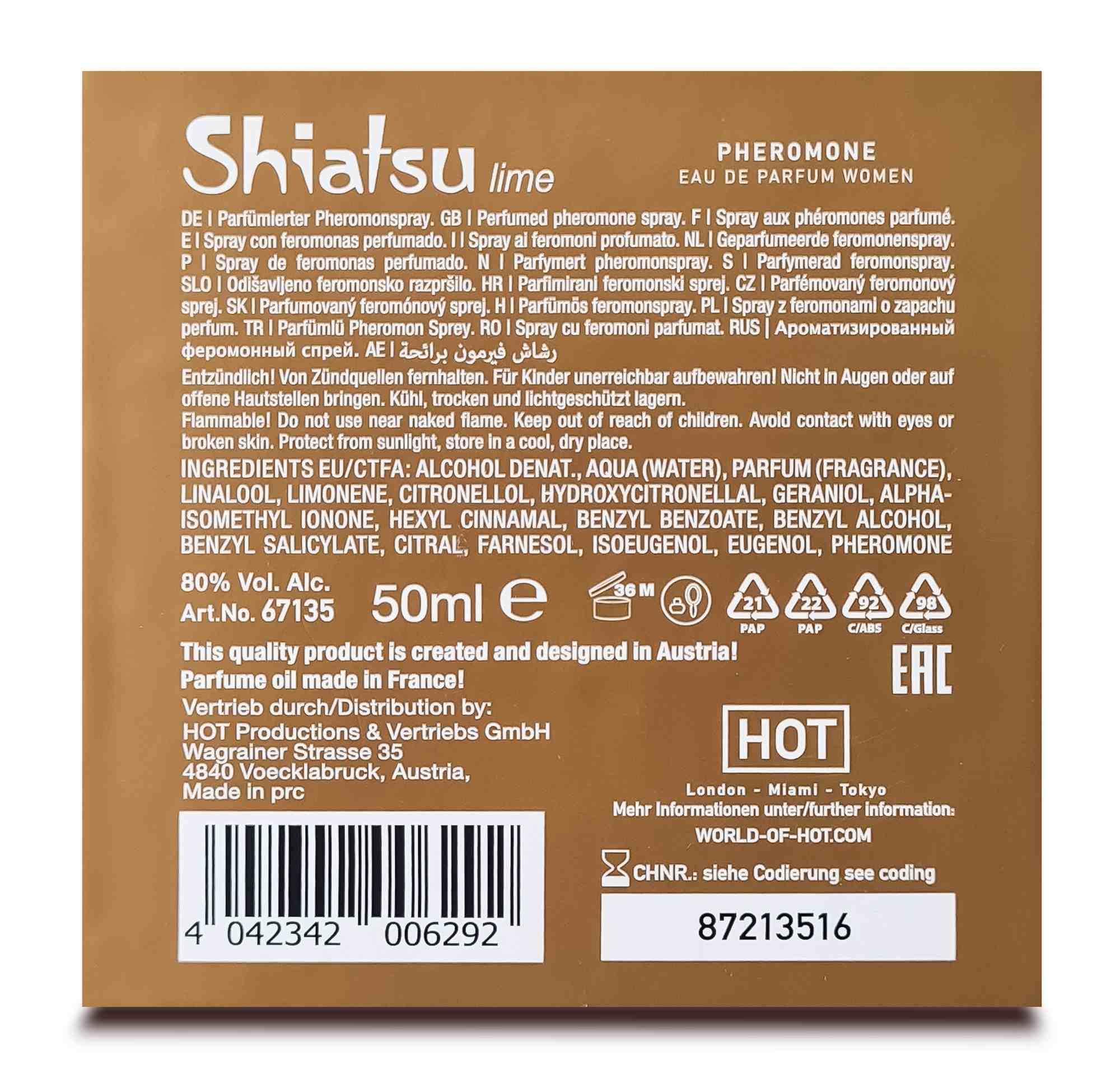 Духи с феромонами женские SHIATSU Pheromone Fragrance women lime, 50 мл