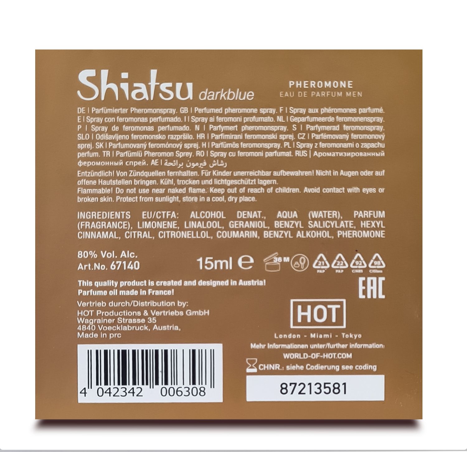 Духи з феромонами чоловічі SHIATSU Pheromone Fragrance men darkblue, 15 мл
