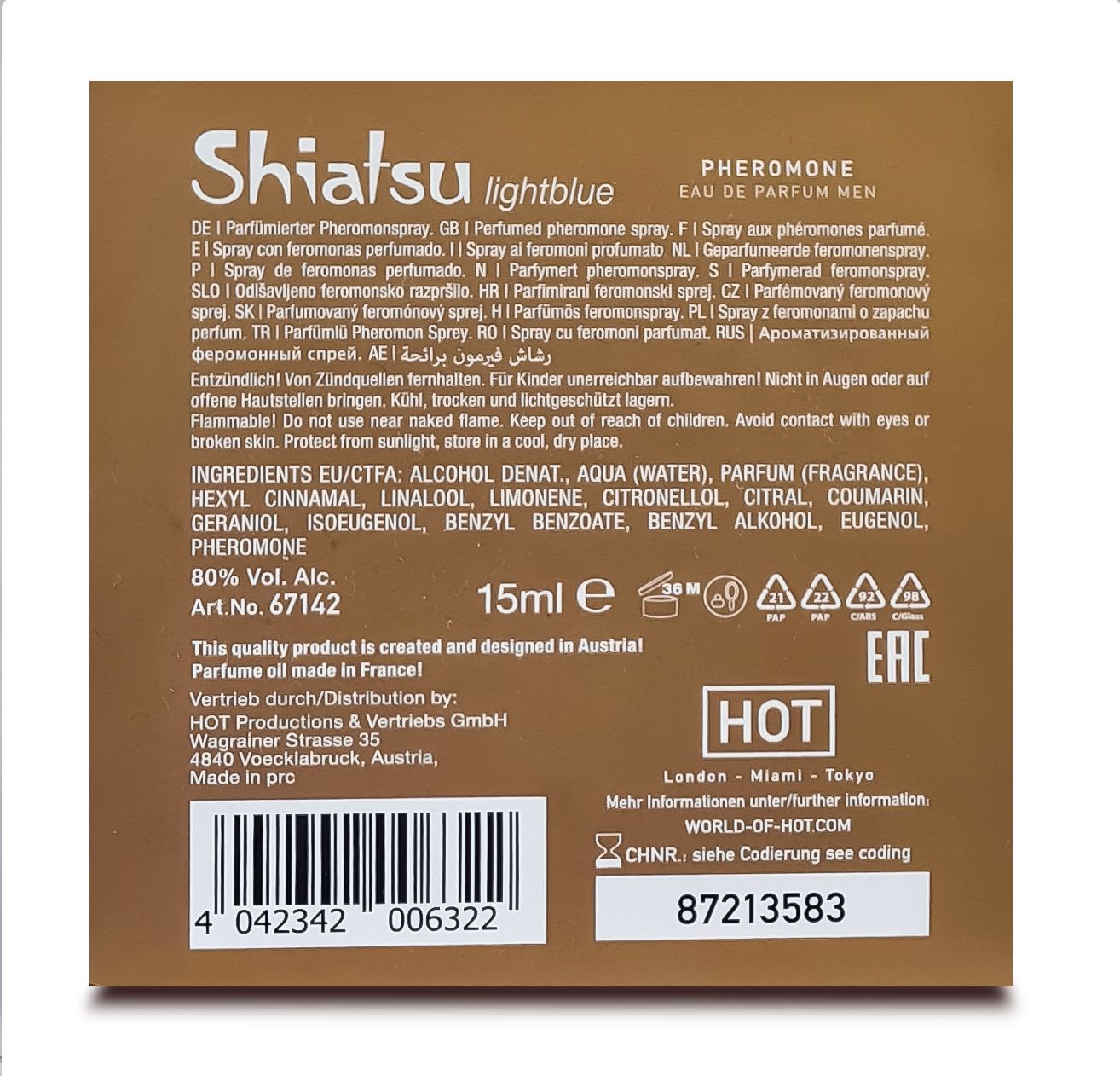 Духи з феромонами чоловічі SHIATSU Pheromone Fragrance men lightblue, 15 мл