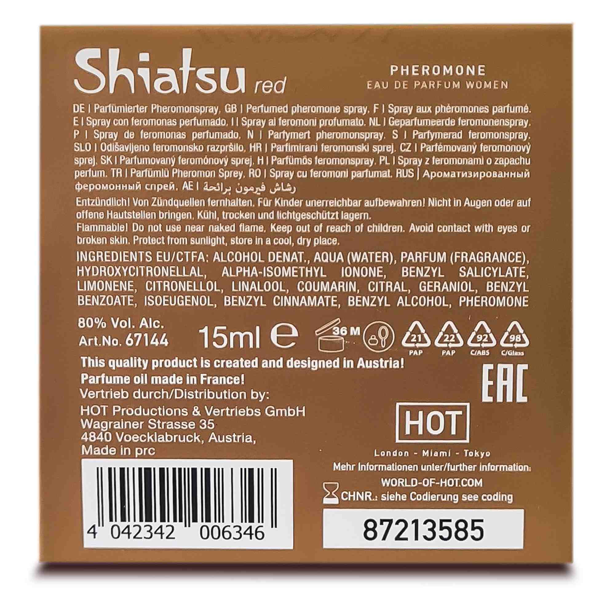Духи з феромонами жіночі SHIATSU Pheromone Fragrance women red, 15 мл