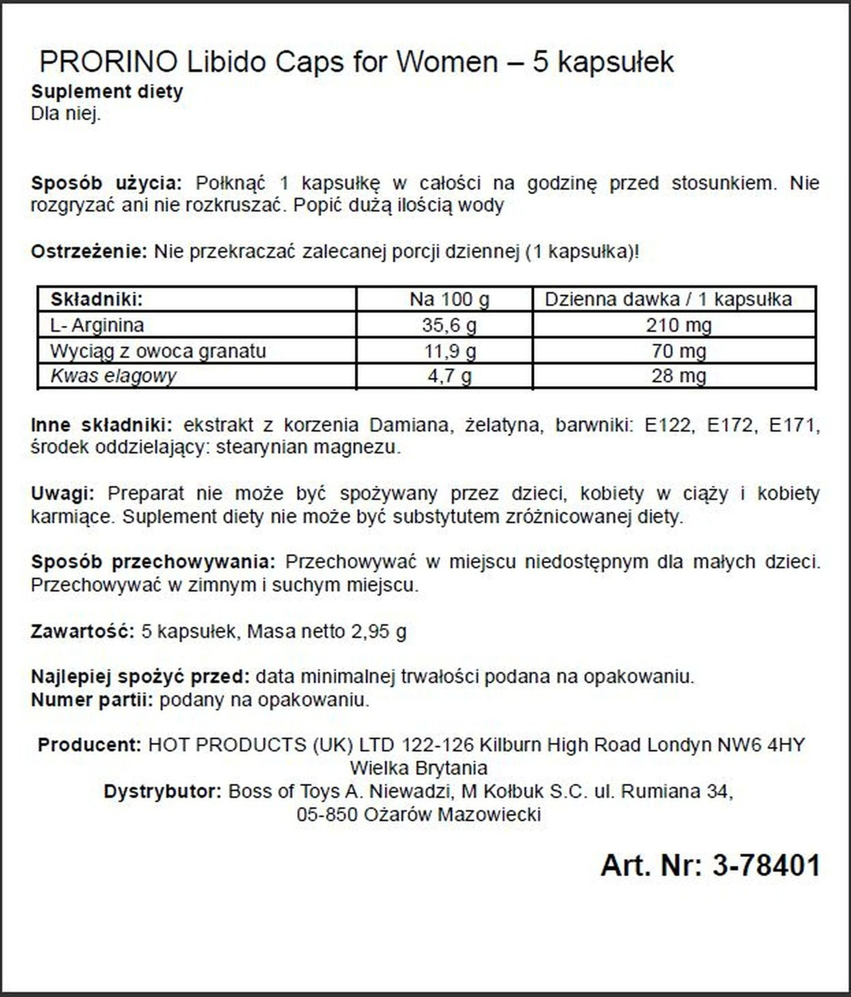 Возбуждающие капсулы для женщин ERO PRORINO black line Libido,(цена за 5 капсул в упаковке)
