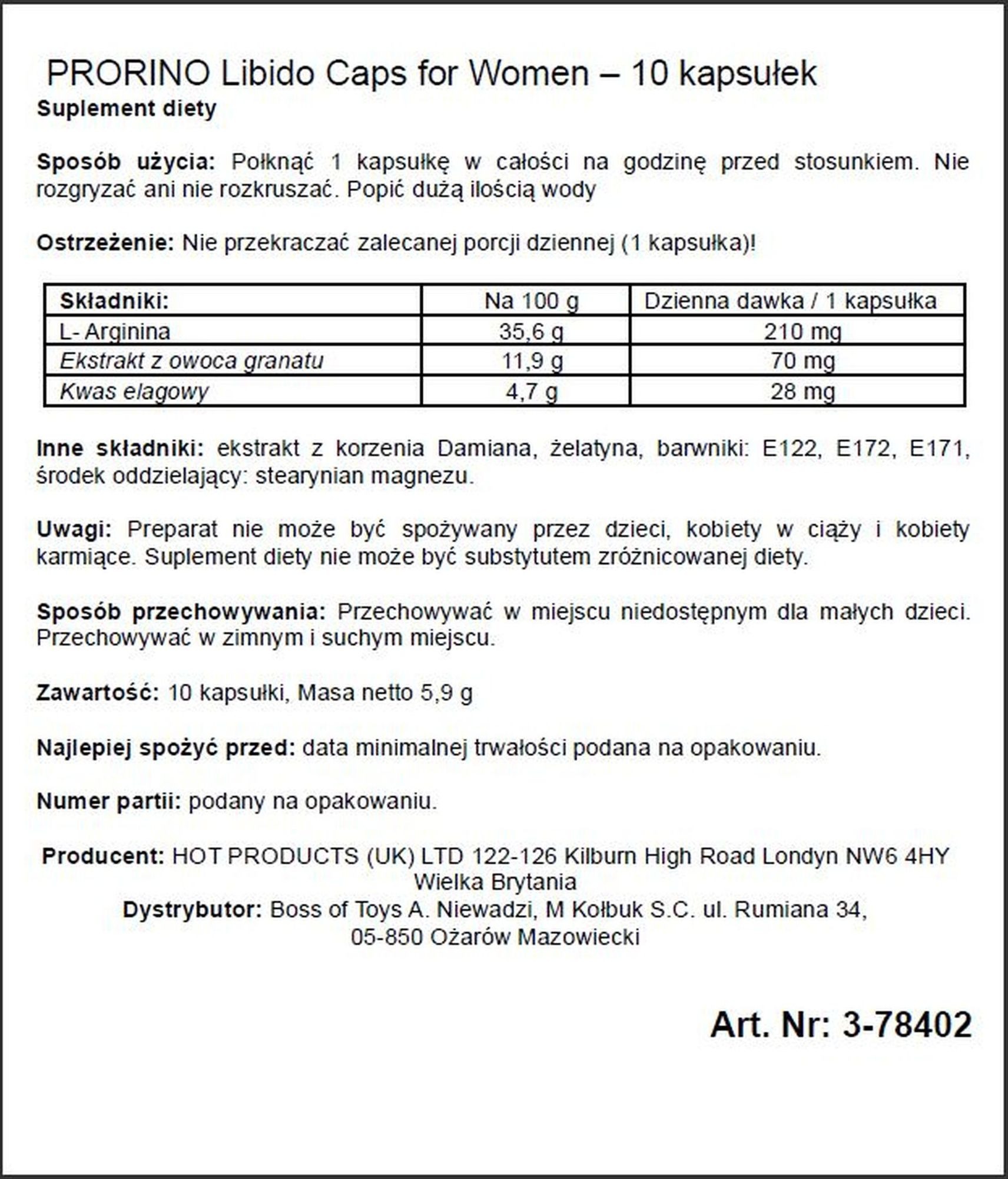 Капсули жіночі PRORINO Premium для підвищення лібідо (ціна за упаковку, 10 капсул)