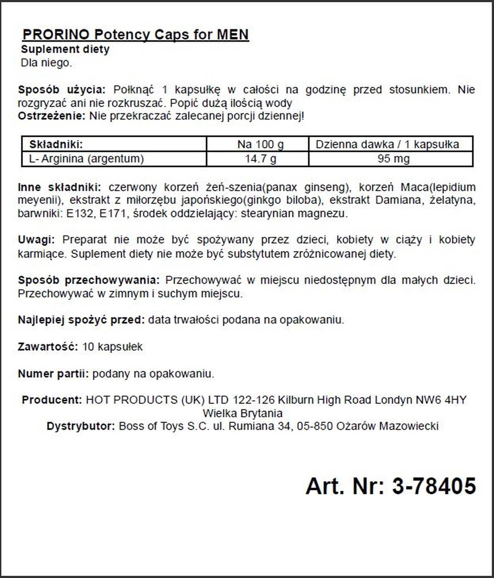 Капсули для потенції PRORINO Premium Caps for man (ціна за пачку, 10 штук)