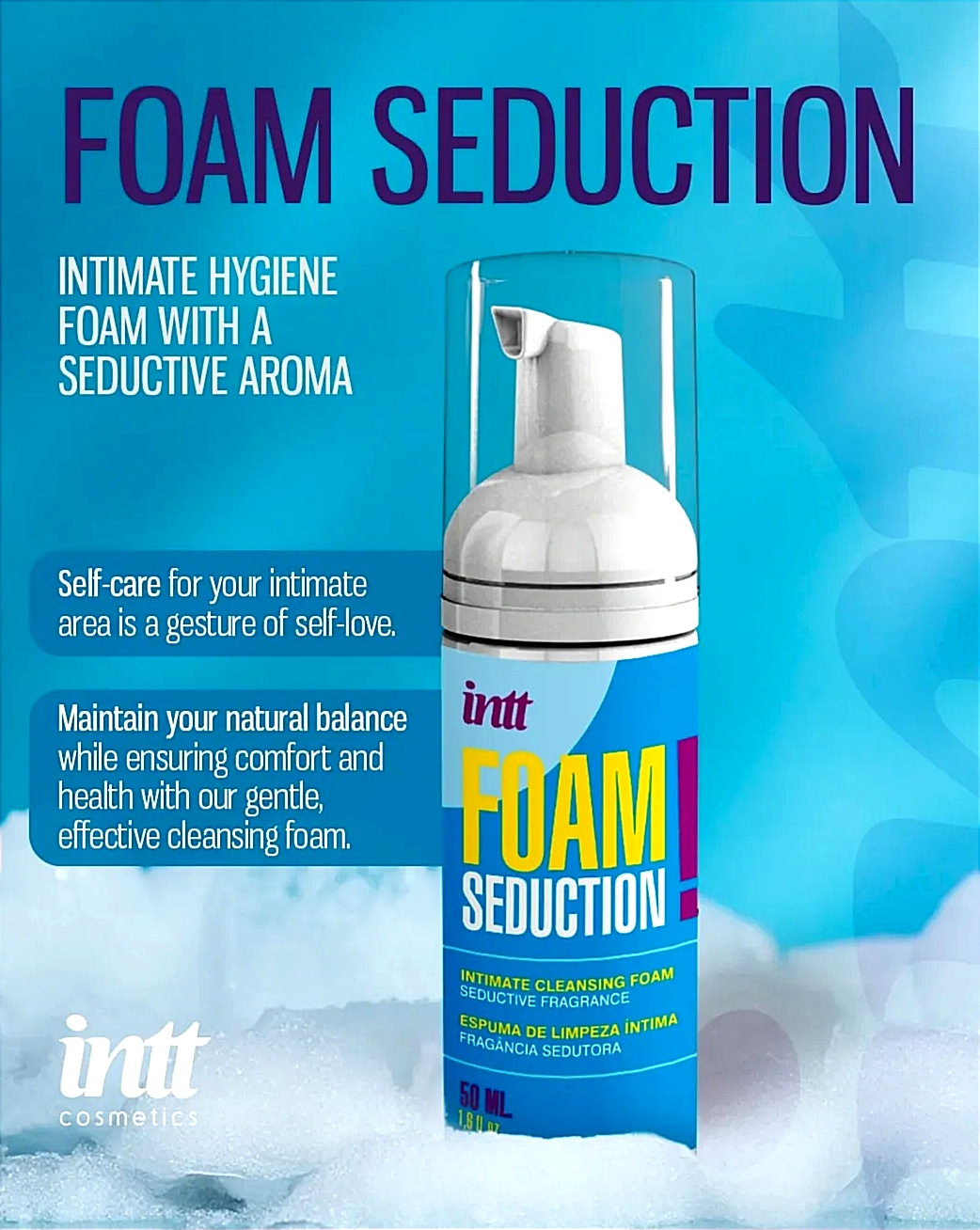 Пена для интимной гигиены Intt FOAM SEDUCTION! унисекс, с ароматом, 50 мл