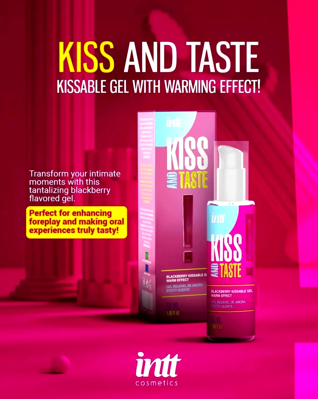 Масажний гель, що зігріває Intt KISS AND TASTE! їстівний, з ароматом ожини, 50 мл