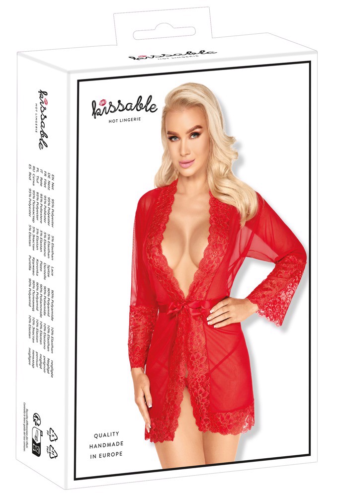 Мереживний халат Kissable Kimono червоний, S/M