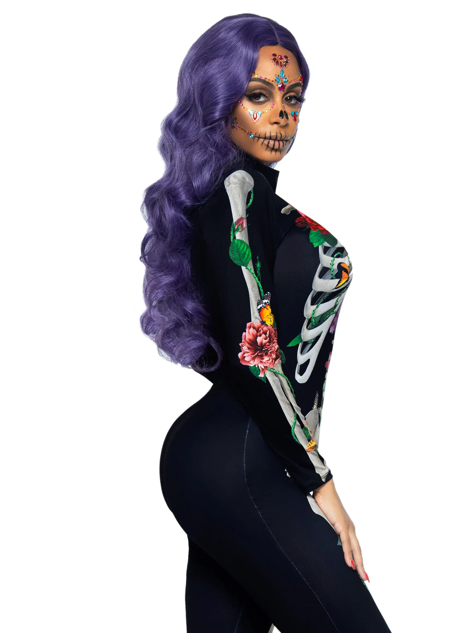 Комбинезон скелет с цветочным принтом Leg Avenue Floral skeleton catsuit S