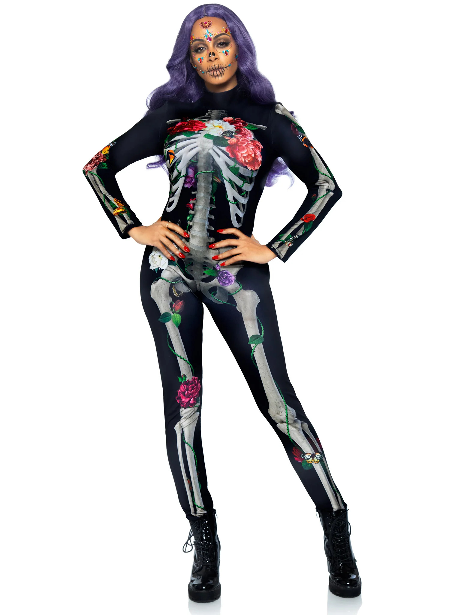 Комбинезон скелет с цветочным принтом Leg Avenue Floral skeleton catsuit S