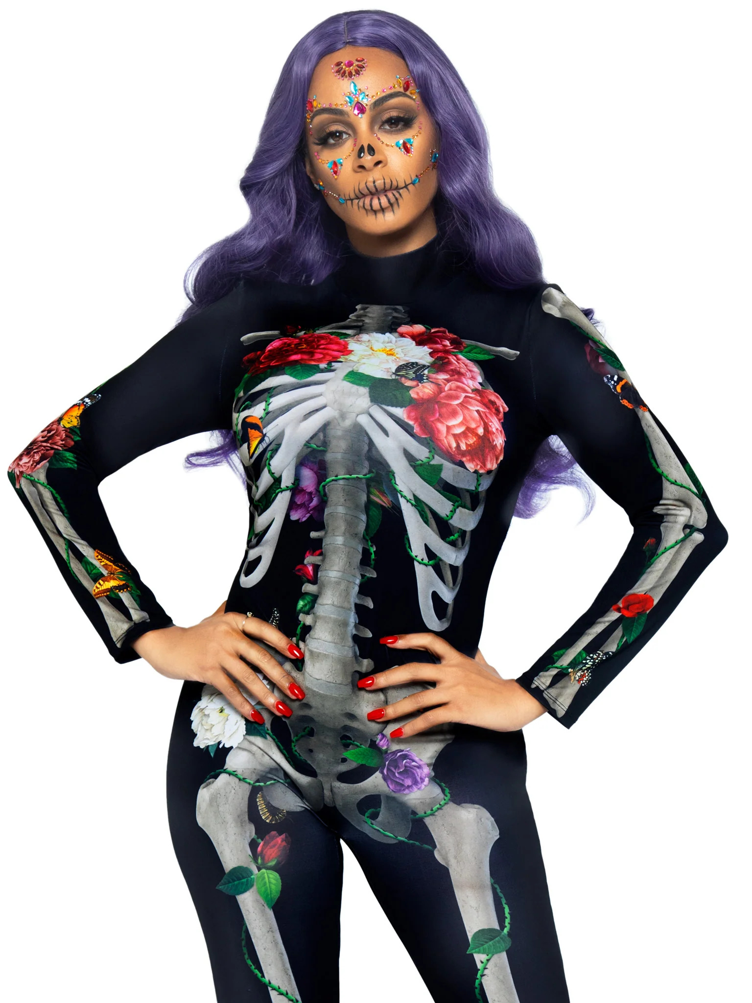 Комбинезон скелет с цветочным принтом Leg Avenue Floral skeleton catsuit S