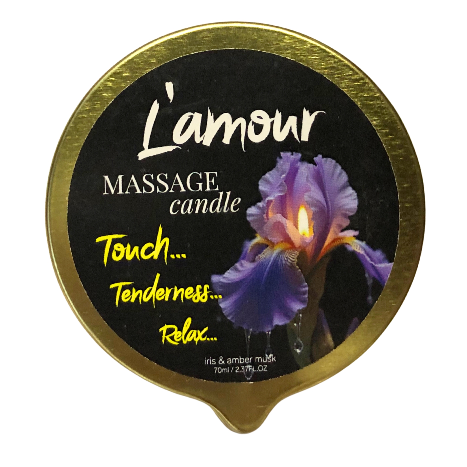 Масажна свічка L'amour Iris Amber Milk золота, 70 мл