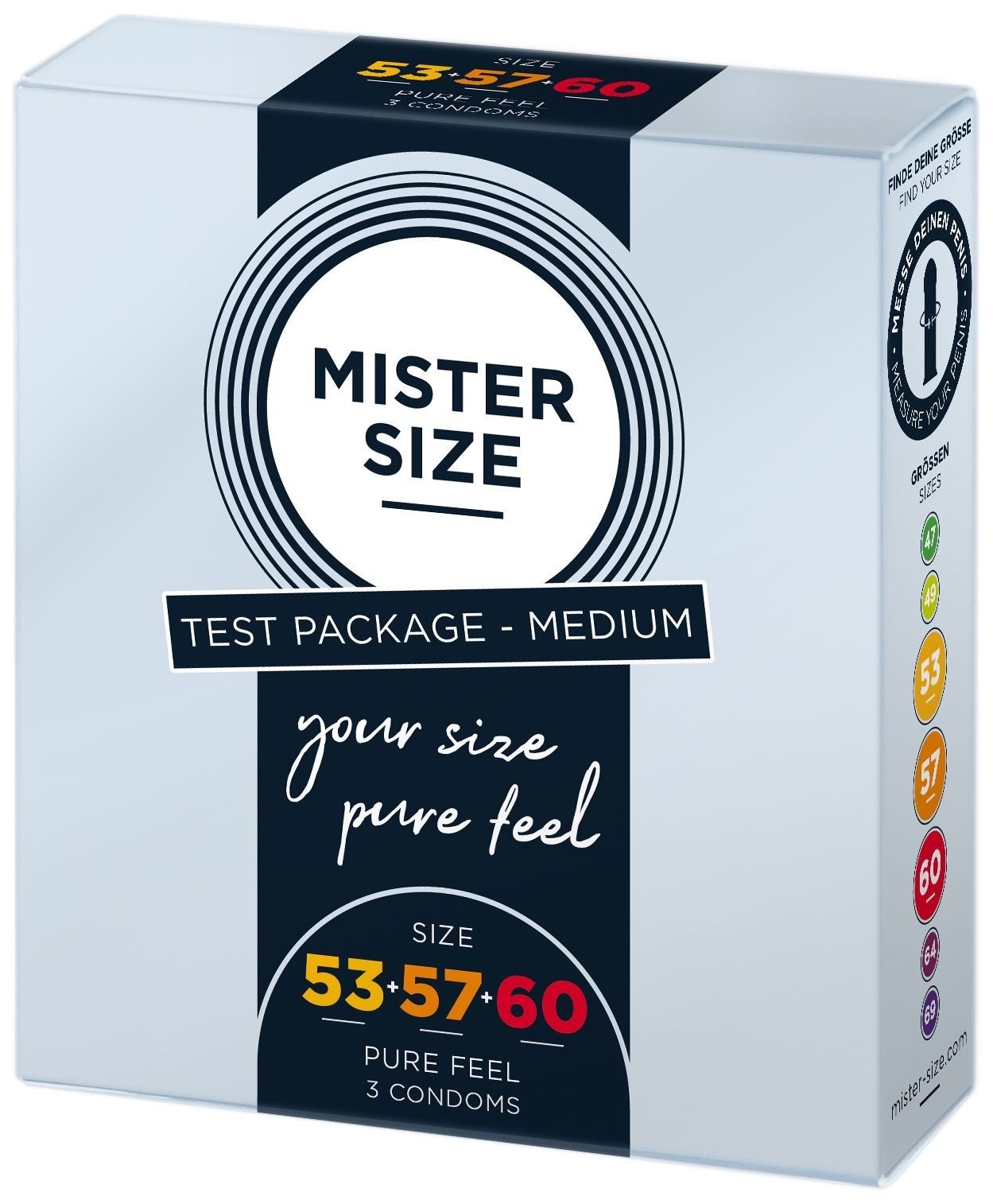 Тестбокс/Комплект из 3-х презервативов Mister Size 53-57-60, для определения идеального размера