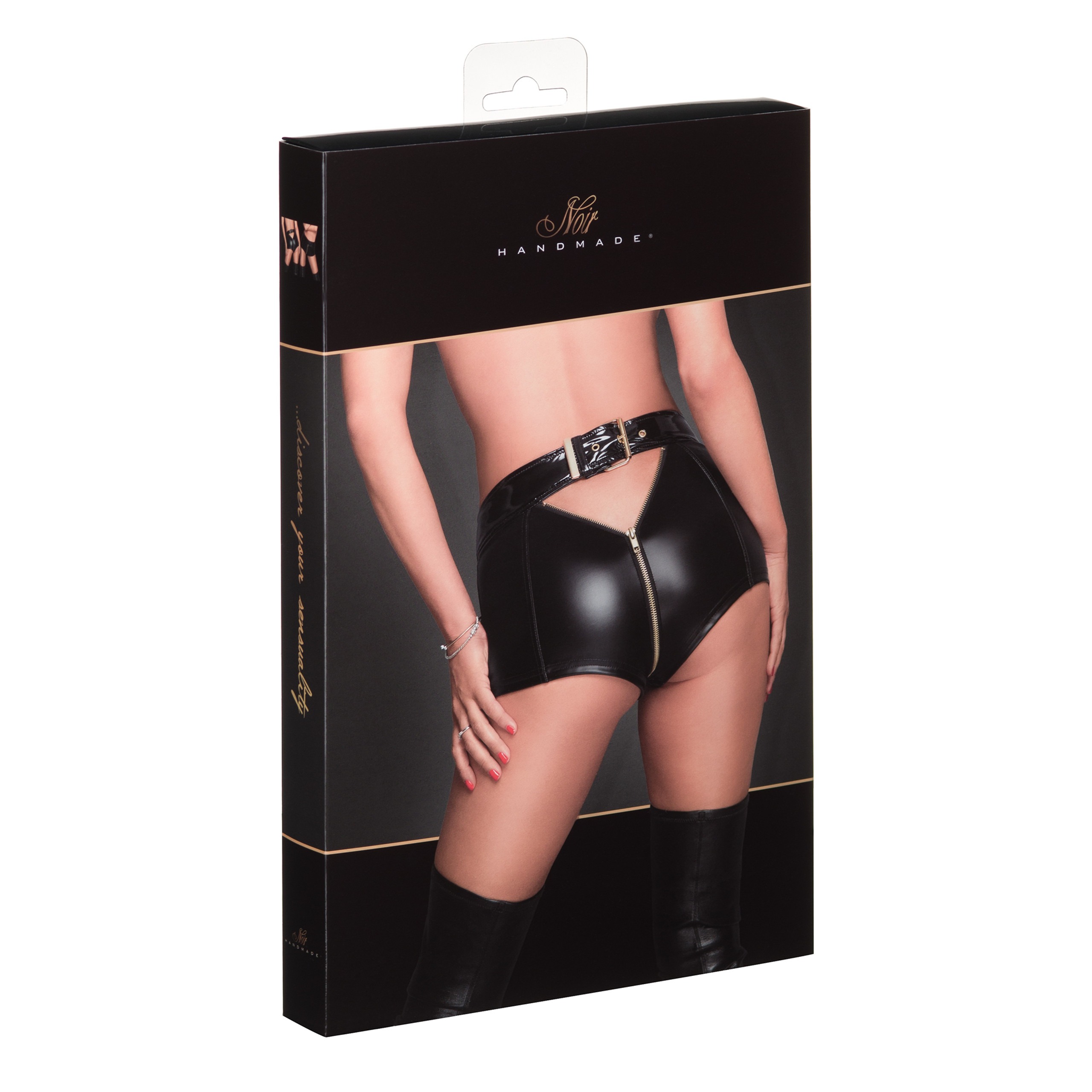Шорты на молнии Noir Handmade F218 с ремешком, черные, L