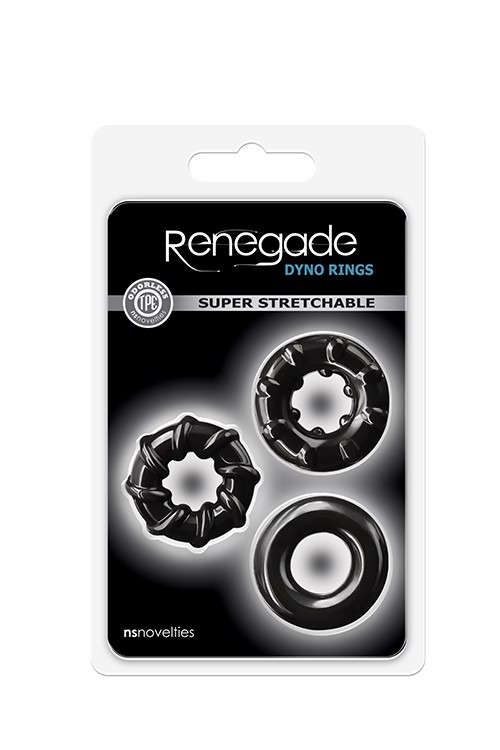 Набор эрекционных колец NS Novelties Renegade Dyno Cock Rings, черные, 3 шт