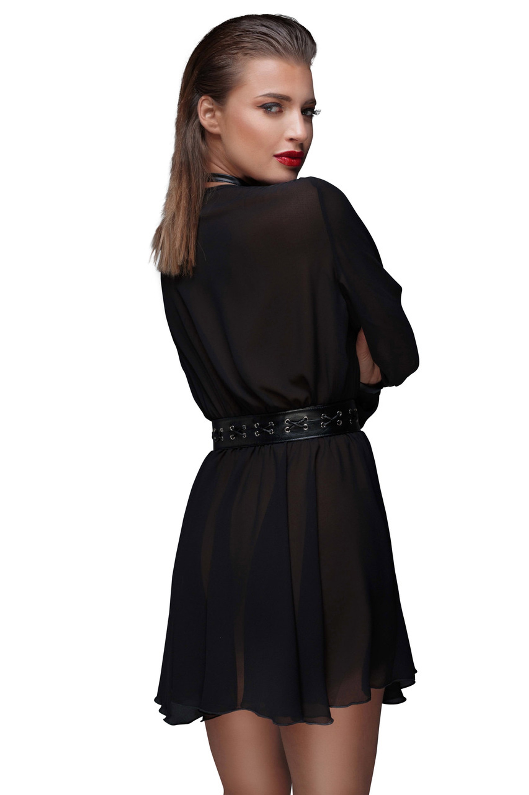 Платье прозрачное с поясом и чокером F150 Noir Handmade XXL