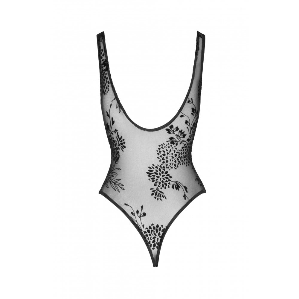 Боди с узорами S F242 Noir Handmade, полупрозрачное, черное