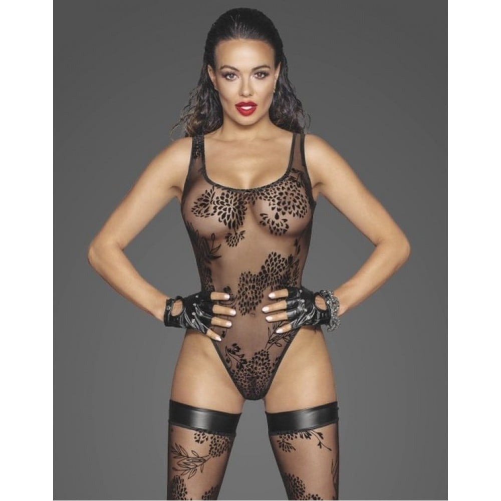 Боди с узорами L F242 Noir Handmade, полупрозрачное, черное