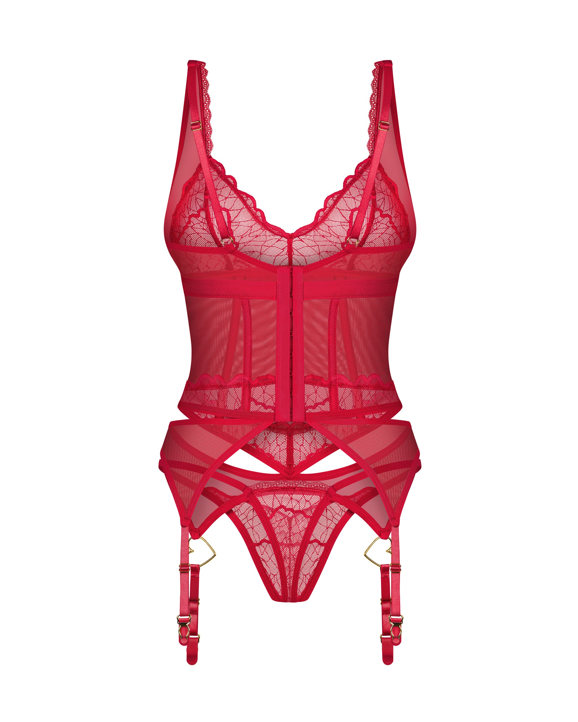 Корсет с пажами для чулок и стринги Obsessive Cupide Desir красный, S/M