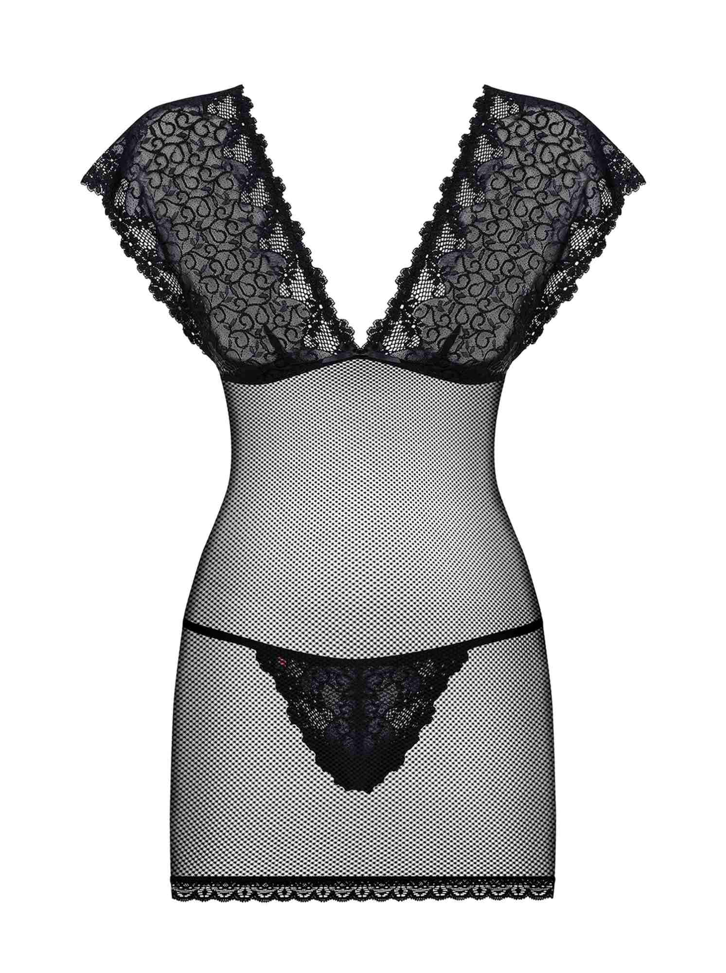 Сорочка с кружевным лифом Obsessive 821-CHE-1 черная, L/XL